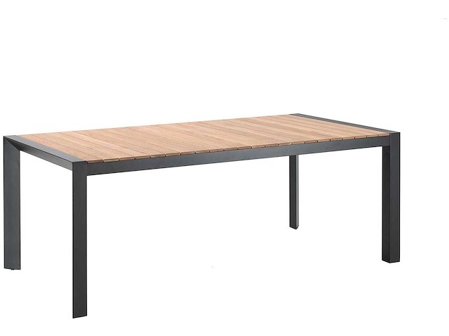 Tuintafel august gescova - zwart aluminium en teak - 202x100 cm - bruin/zwart - afbeelding 1 van  3