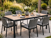 Tuintafel august gescova - zwart aluminium en teak - 202x100 cm - bruin/zwart - afbeelding 3 van  3