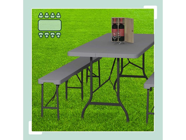 Tuintafel en 2 banken opgesteld - afbeelding 1 van  5