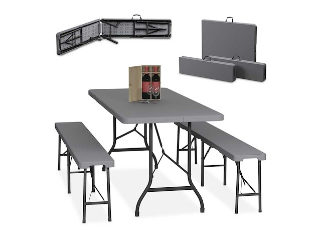 Tuintafel en 2 banken opgesteld - afbeelding 2 van  5