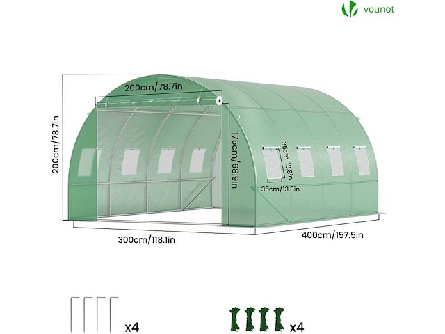 Tunne garden greenhouse 12m² in gegalvaniseerd staal - 4x3 m - afbeelding 3 van  7
