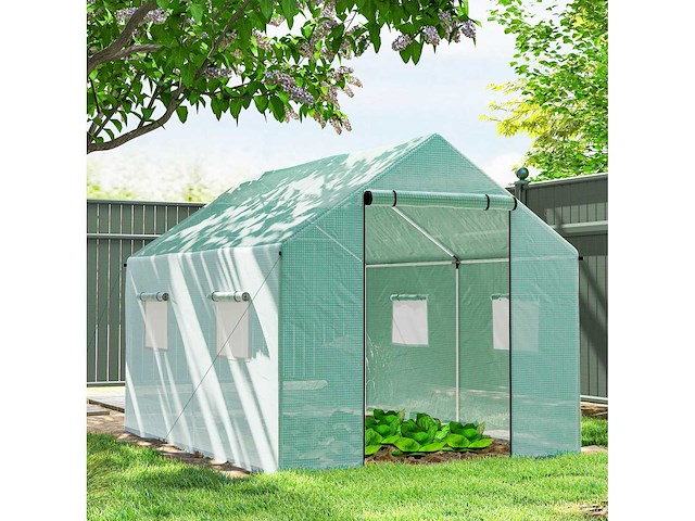Tunnel tuinkas 2 x 3m, 6m² met oproldeur, 4 ramen, - hoogdichtheid pe gegalvaniseerd staal groen - afbeelding 1 van  6