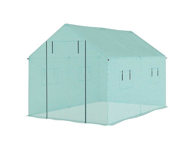Tunnel tuinkas 2 x 3m, 6m² met oproldeur, 4 ramen, - hoogdichtheid pe gegalvaniseerd staal groen - afbeelding 2 van  6