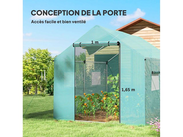 Tunnel tuinkas 2 x 3m, 6m² met oproldeur, 4 ramen, - hoogdichtheid pe gegalvaniseerd staal groen - afbeelding 5 van  6