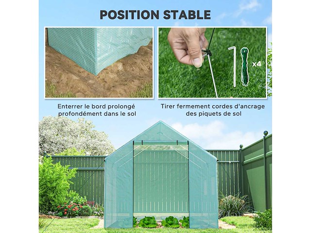 Tunnel tuinkas 2 x 3m, 6m² met oproldeur, 4 ramen, - hoogdichtheid pe gegalvaniseerd staal groen - afbeelding 6 van  6