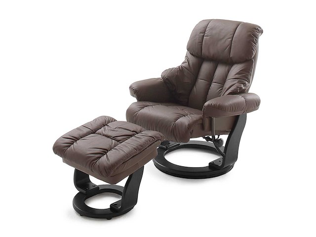 Tv-fauteuil met voetensteun, van koeienleer - bruin en beukenkleurig been - afbeelding 1 van  3