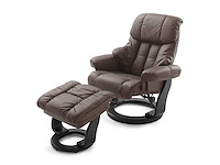 Tv-fauteuil met voetensteun, van koeienleer - bruin en beukenkleurig been - afbeelding 1 van  3