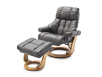 Tv-fauteuil met voetsteun, van koeienleer - grijs en beuk - afbeelding 1 van  8