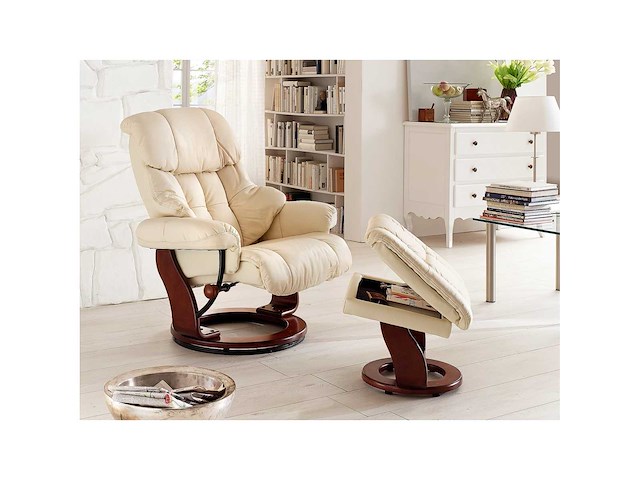 Tv-fauteuil met voetsteun, van koeienleer - grijs en beuk - afbeelding 7 van  8