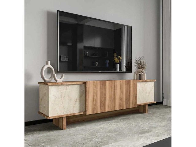 Tv-meubel - beige-walnoot travertine - afbeelding 3 van  7