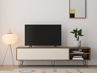 Tv-meubel aelan 1 opklapdeur en 2 open vakken-notenhout/licht beige - afbeelding 1 van  6
