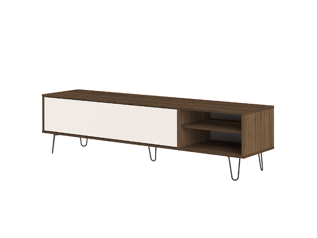 Tv-meubel aelan 1 opklapdeur en 2 open vakken-notenhout/licht beige - afbeelding 2 van  6