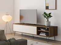 Tv-meubel aelan 1 opklapdeur en 2 open vakken-notenhout/licht beige - afbeelding 5 van  6