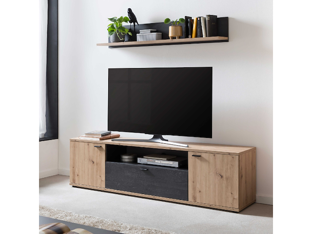 Tv-meubel atnalta 180x40 cm-artisan/gebrand hout - afbeelding 1 van  7