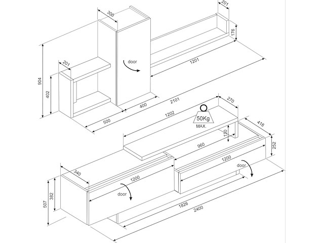 Tv-meubel cosmit 240cm - eik/antraciet - afbeelding 6 van  8