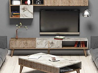 Tv-meubel en salontafel set - walnoothout en wit marmer - afbeelding 1 van  7