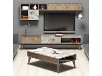 Tv-meubel en salontafel set - walnoothout en wit marmer - afbeelding 2 van  7