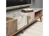 Tv-meubel en salontafel set - walnoothout en wit marmer - afbeelding 3 van  7