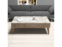 Tv-meubel en salontafel set - walnoothout en wit marmer - afbeelding 4 van  7