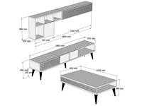 Tv-meubel en salontafel set - walnoothout en wit marmer - afbeelding 6 van  7