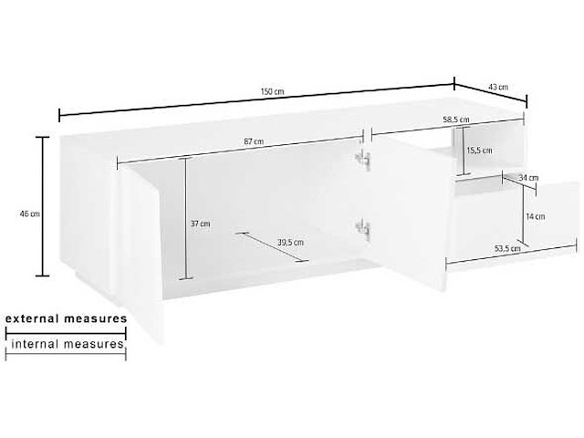 Tv-meubel gavin 150 cm-hoogglans wit - afbeelding 4 van  6