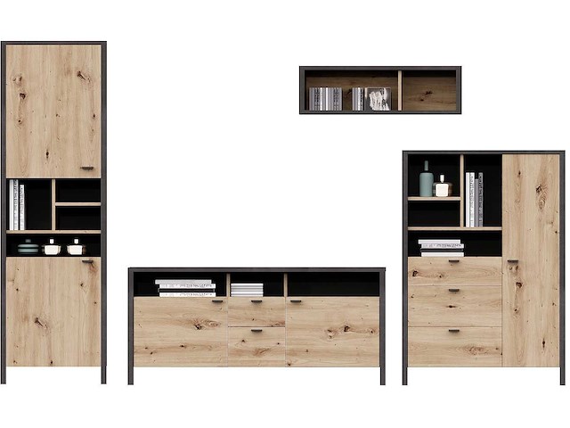 Tv-meubel in-loft 164cm - oude eik/zwart - afbeelding 3 van  4
