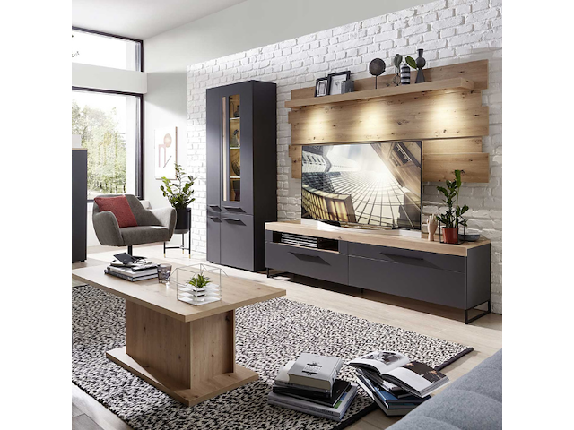Tv-meubel lorna 1 lade & 1 opklapdeur - antraciet/eik - afbeelding 4 van  4
