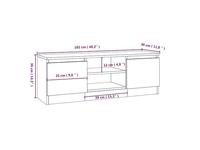 Tv-meubel met deur wit 102x30x36 cm - afbeelding 9 van  9