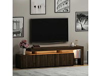 Tv-meubel met led-verlichting in melamine en pvc, walnootafwerking forme - afbeelding 1 van  5