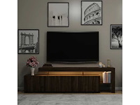 Tv-meubel met led-verlichting in melamine en pvc, walnootafwerking forme - afbeelding 5 van  7
