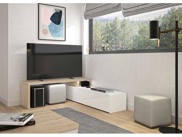 Tv-meubel mikao hoek - eik decor/wit - afbeelding 2 van  7
