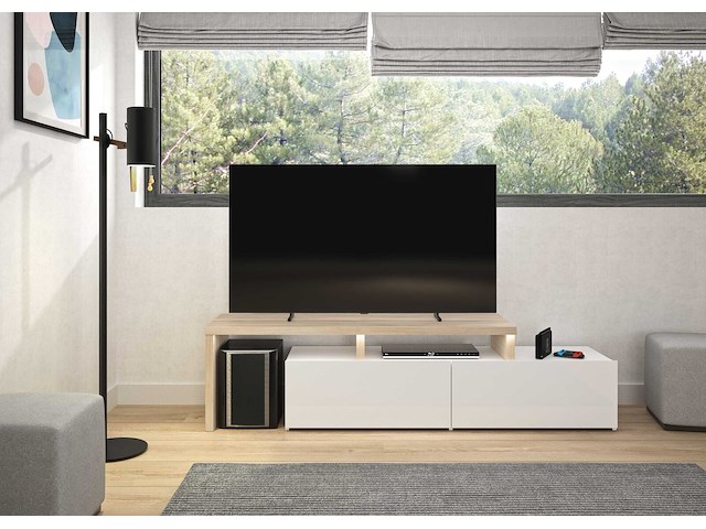 Tv-meubel mikao hoek - eik decor/wit - afbeelding 1 van  7