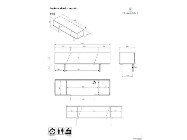 Tv-meubel pixie 140cm - walnoot/zwart - afbeelding 8 van  8