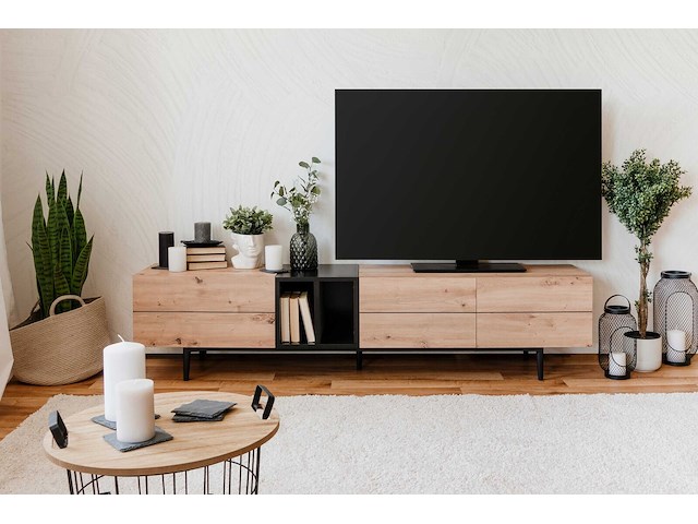 Tv-meubel ted 195cm 3 deuren - eik/zwart - afbeelding 2 van  7