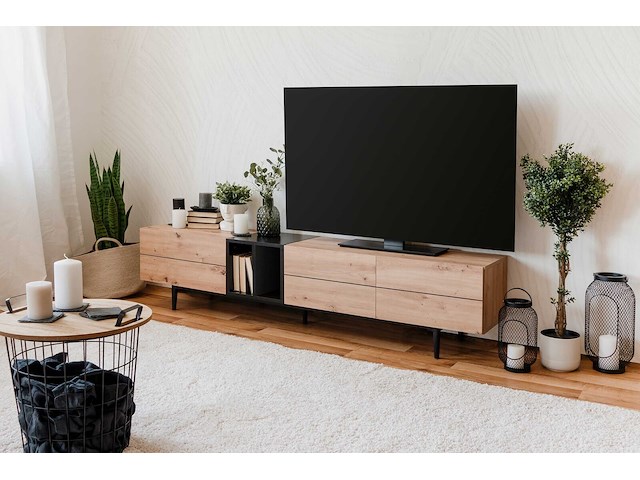 Tv-meubel ted 195cm 3 deuren - eik/zwart - afbeelding 4 van  7
