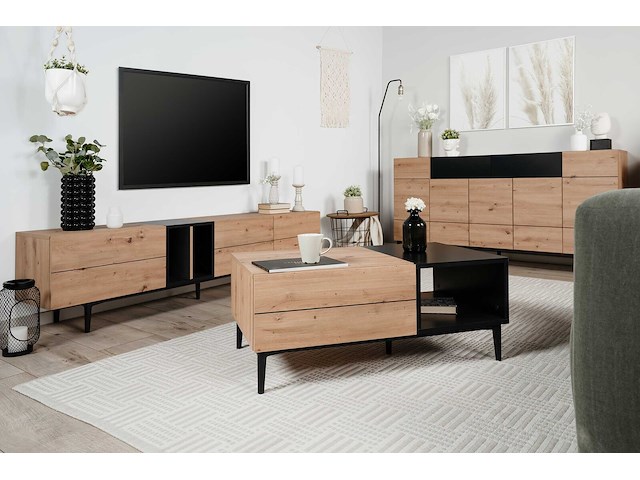Tv-meubel ted 195cm 3 deuren - eik/zwart - afbeelding 6 van  7