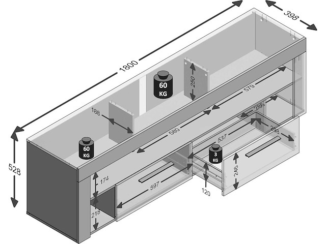 Tv-meubel vidi 180 cm - oude eik - afbeelding 4 van  4