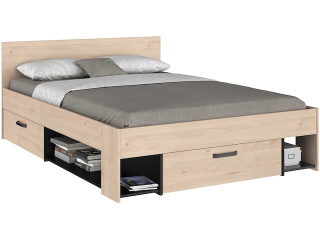 Tweepersoonsbed achiel - 140x200cm - met opbergruimte - eikdecor/zwart - afbeelding 5 van  7