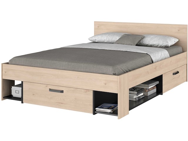 Tweepersoonsbed achiel - 140x200cm - met opbergruimte - eikdecor/zwart - afbeelding 6 van  7
