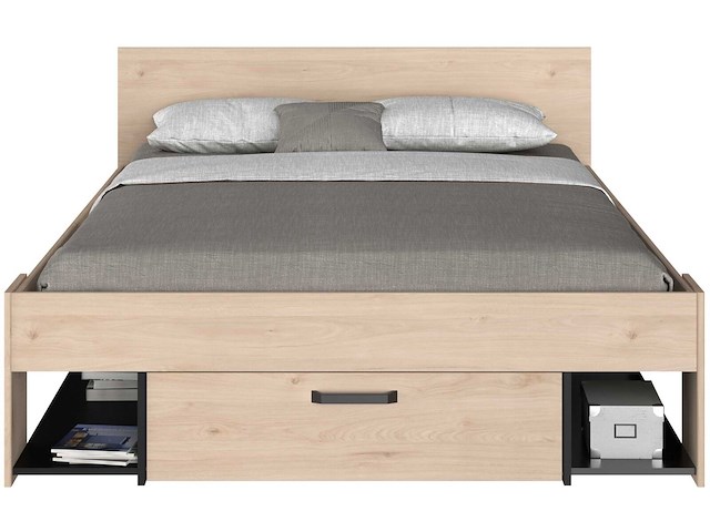 Tweepersoonsbed achiel - 140x200cm - met opbergruimte - eikdecor/zwart - afbeelding 7 van  7