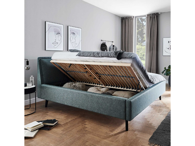Tweepersoonsbed estee 180x200 met opbergruimte - blauw/zwart - afbeelding 1 van  7