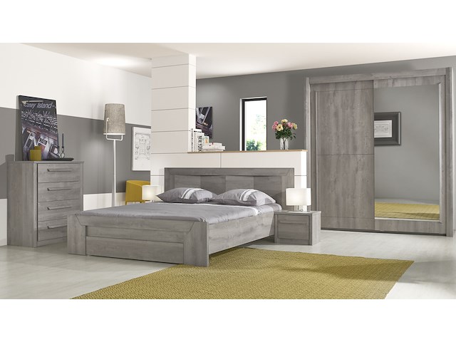 Tweepersoonsbed hayden met lade 140x200 - lichtgrijze eik - afbeelding 1 van  4