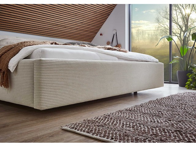 Tweepersoonsbed kubrik 180 x 200 cm ribfluweel - beige - afbeelding 2 van  7