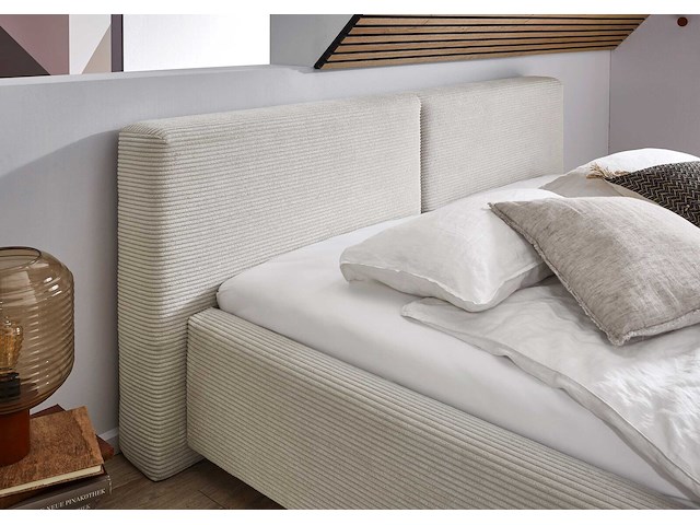 Tweepersoonsbed kubrik 180 x 200 cm ribfluweel - beige - afbeelding 3 van  7