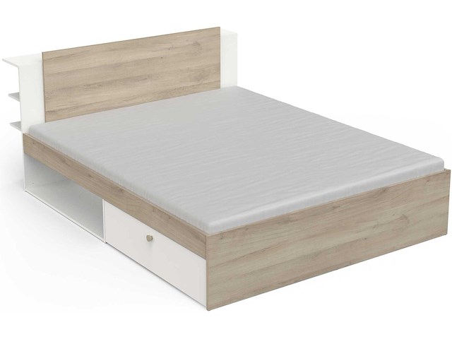 Tweepersoonsbed liva - 160x200cm - met opbergruimte - wit/eikdecor - afbeelding 2 van  7