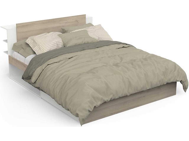 Tweepersoonsbed liva - 160x200cm - met opbergruimte - wit/eikdecor - afbeelding 4 van  7
