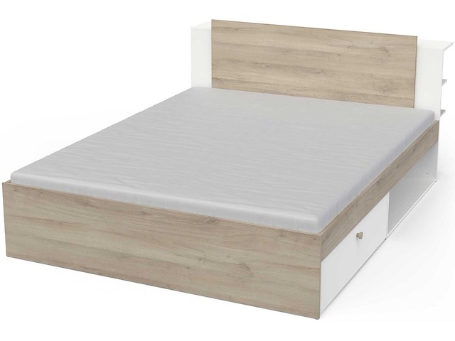 Tweepersoonsbed liva - 160x200cm - met opbergruimte - wit/eikdecor - afbeelding 3 van  7