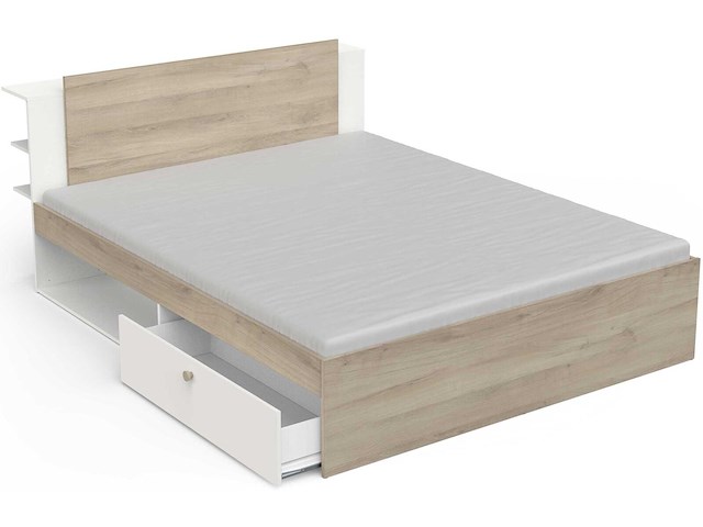 Tweepersoonsbed liva - 160x200cm - met opbergruimte - wit/eikdecor - afbeelding 5 van  7