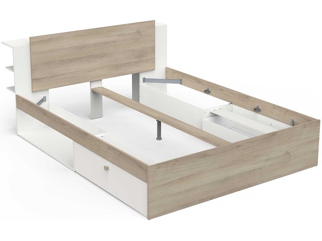 Tweepersoonsbed liva - 160x200cm - met opbergruimte - wit/eikdecor - afbeelding 6 van  7