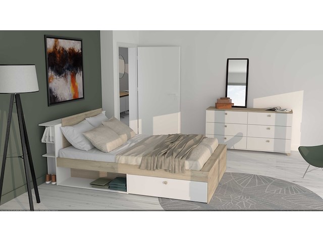 Tweepersoonsbed liva - 160x200cm - met opbergruimte - wit/eikdecor - afbeelding 7 van  7